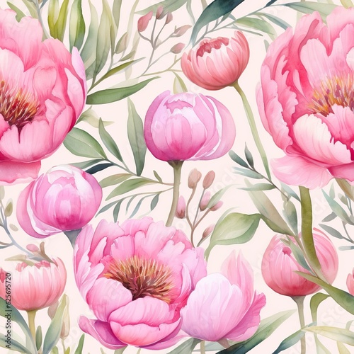 Elegant Peonies Watercolor Artwork in a Seamless Pattern Design