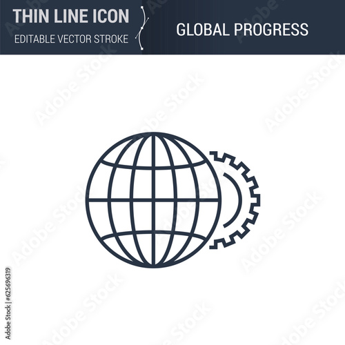 Global Progress Symbol Icon. Sleek Thin Line Business Icon. Stroke Pictogram Graphic for Web Design. High-Quality Outline Symbol Concept. Premium Monoline Aesthetic. Simple and Elegant Logo Design.