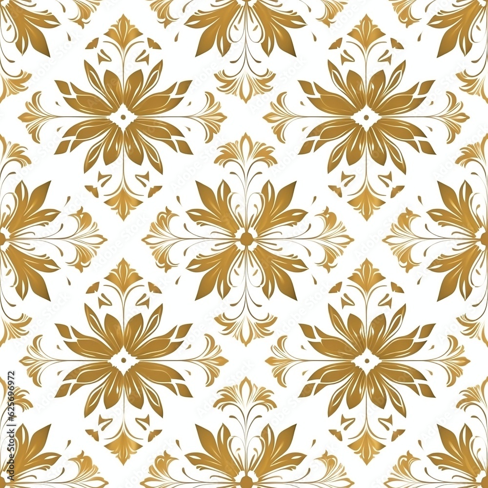 seamless pattern with golden flowers, generative AI 