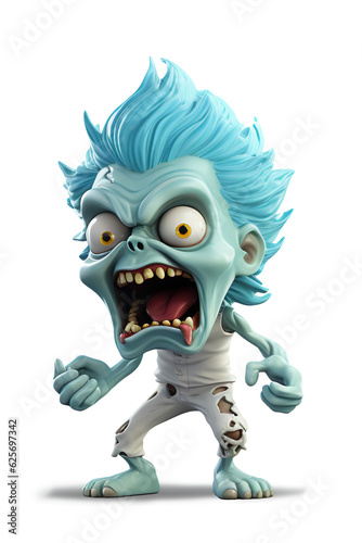 Zombie 3D Cartoon Character on transparent background