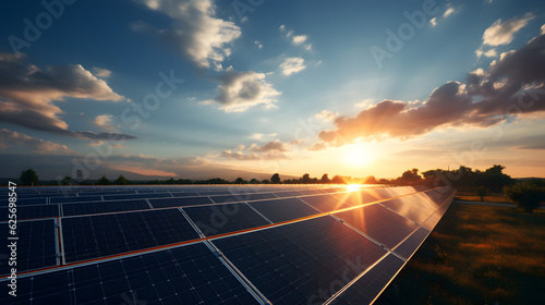 Photovoltaic panels located in the field on a sunny day