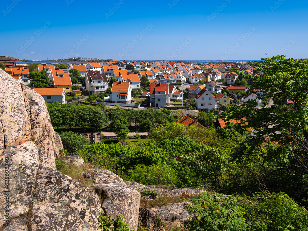 A view at the swedish town of Kungshamn, a locality in the Swedish province of Vastra Gotalands lan and the historical province of Bohuslan on a peninsula on the Swedish west coast