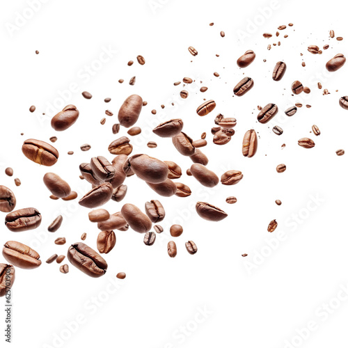 Coffee beans flying isolated on white background
