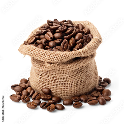 Coffee beans in the sack isolated on white background