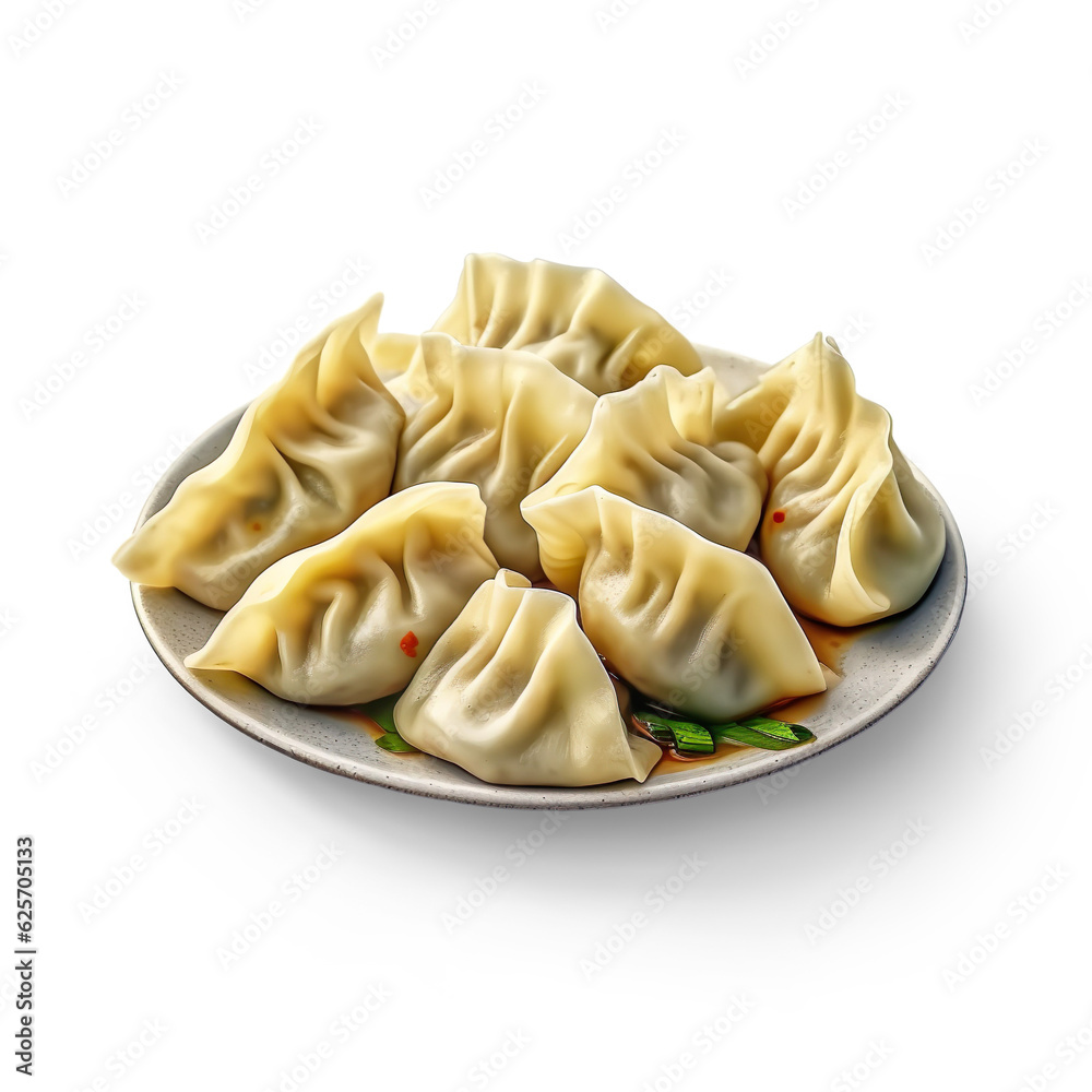 Plate with tasty Chinese dumplings isolated on a transparent background