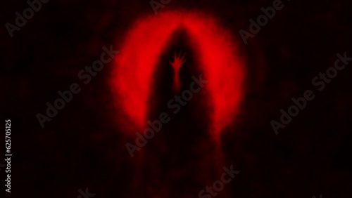 Wallpaper Mural Scary monk stands against luminous circle. Evil hooded whitch pulled out hand in front of her. Horror fantasy 2D animation. Dark spirit terror. Spooky character from nightmares. Creepy video clip. Torontodigital.ca