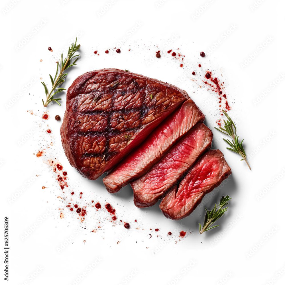 Fototapeta premium Top View of Red Meat Steak isolated on white background