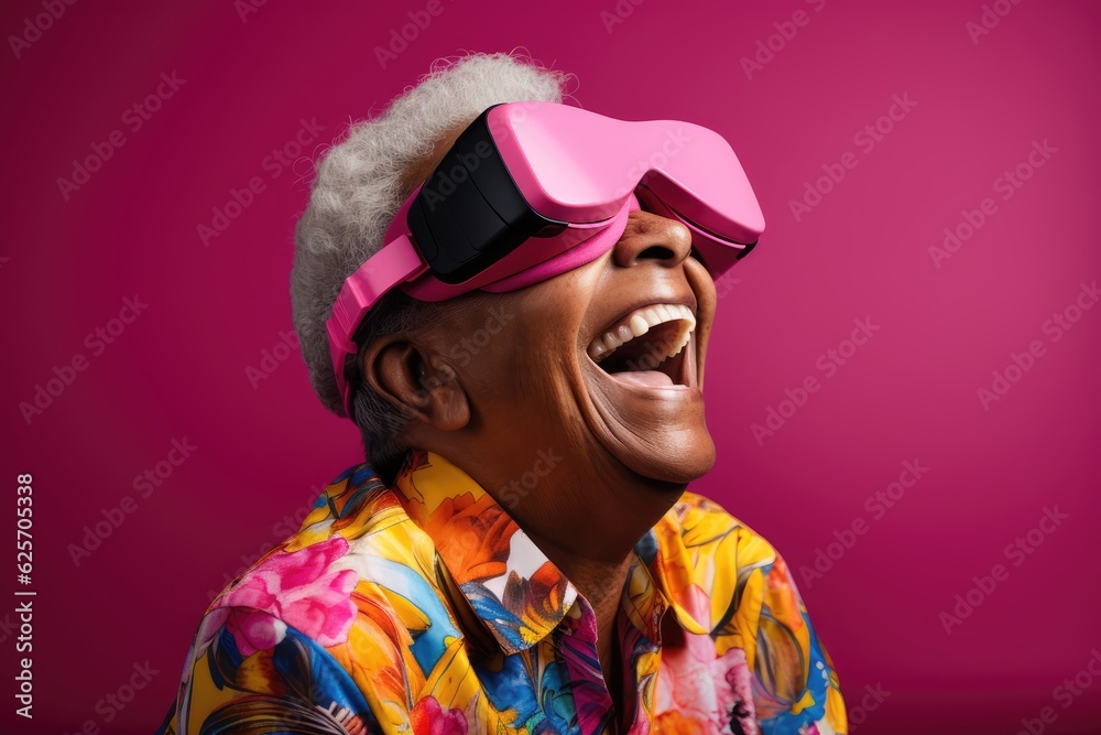 Fototapeta premium Elderly person waring a VR Headset