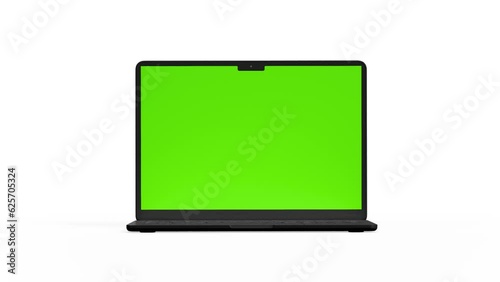 Modern laptop with a green screen on a white background photo