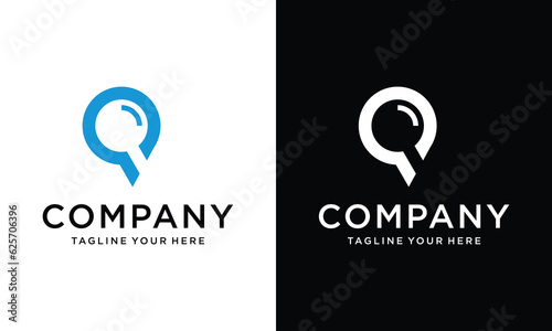 Minimalist abstract Letter O search logo. on a black and white background.