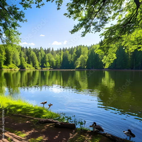 Aquatic Charm: A Magical Lake in the Verdant Forest ,Generative AI