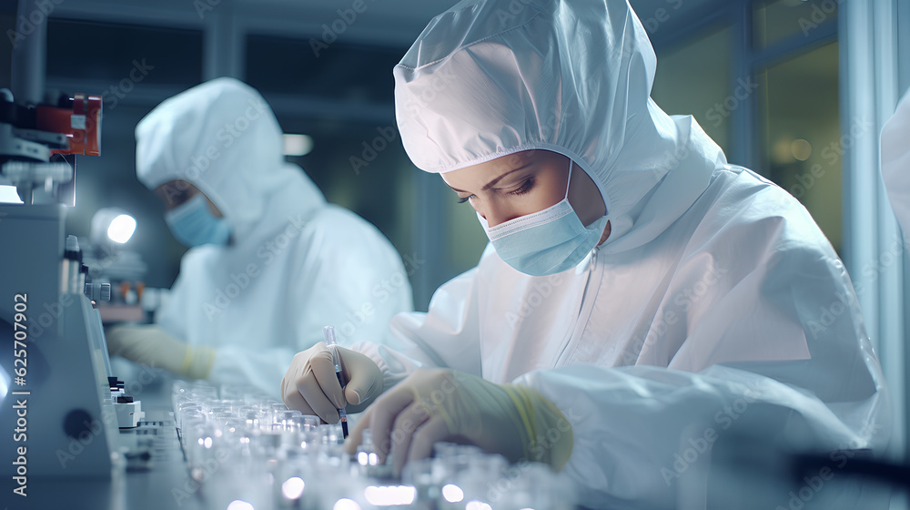Pharmaceutical workers testing the quality of production of medicines and cosmetics, Researchers are checking the quality of medicines and cosmetics in the lab. - Generative AI Pharmaceutical workers testing the quality of production of medicines and cosmetics, Researchers are checking the quality of medicines and cosmetics in the lab. - Generative AI