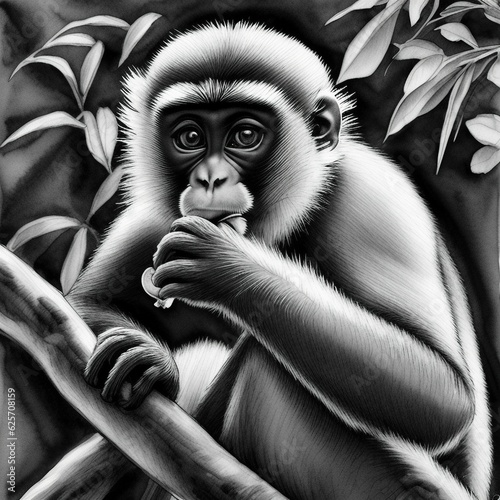 Little baby monkey sitting on a branch | AI Generated
