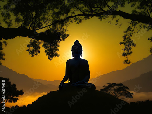 silhouette of buddha at sunset © SOUROV