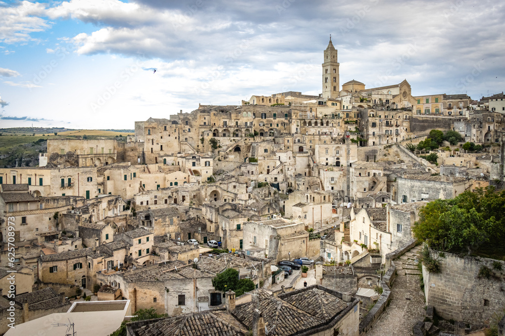 Fototapeta premium panoramic view over matera, sassi di matera, caves. basilicata, south italy., italy, europe, 