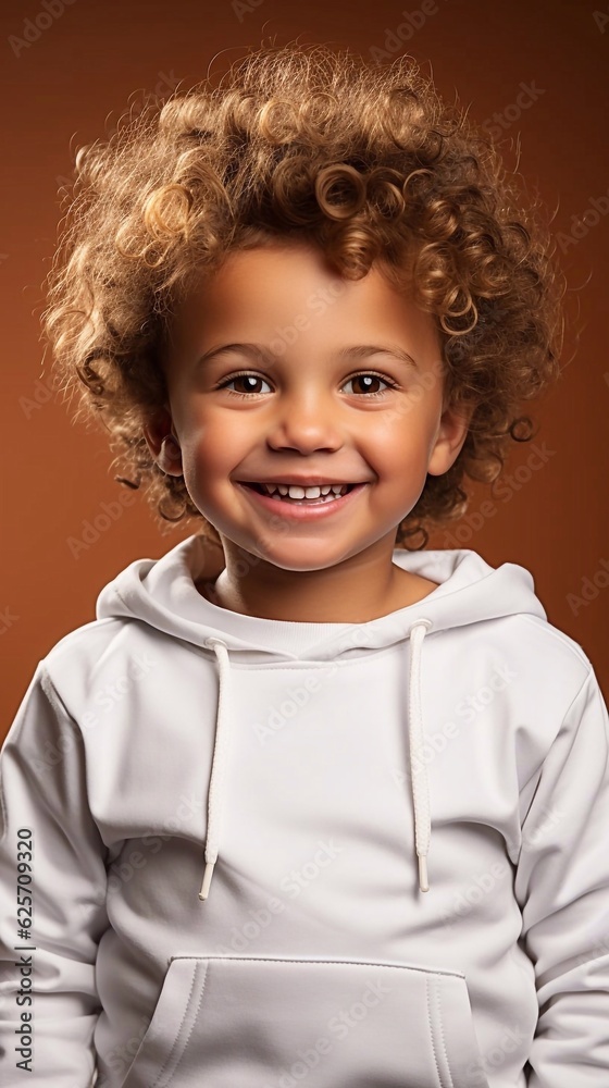 Baby boy wearing white sweatshirt mockup, at orabge background. Print presentation mock-up. AI generation Baby boy wearing white sweatshirt mockup, at orabge background. Print presentation mock-up. AI generation