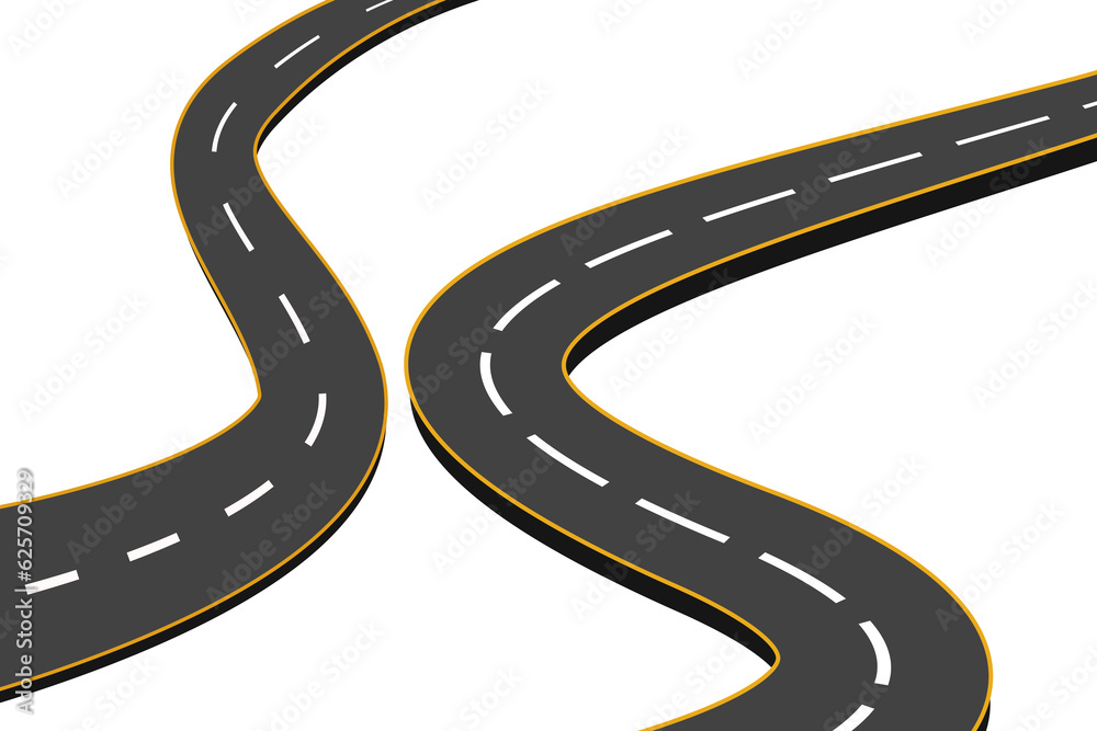 Curved road with white markings. Vector illustration
