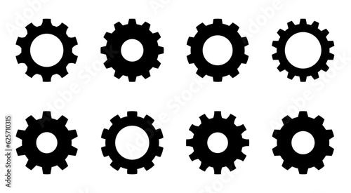 Gear collection. Gear settings icons. Set of black gear wheels