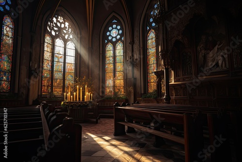 Sacred Harmony: Gothic Church at Sunset, generative IA