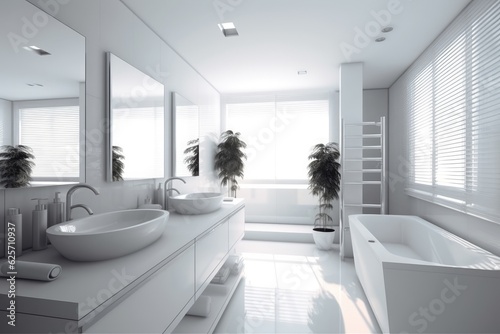 Interior of a modern bathroom in a mansion. bathroom design in white.