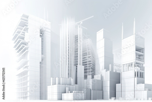 White detailed 3d layout of modern financial buildings on white background  created with Generative AI