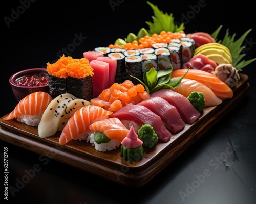Japanese Delicacy: A Visual Feast of Sushi Platter Delights, rodízio japa, comida japonesa, festival sushi, generative ai