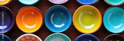 Ceramic Plates with a Copy Space. Ceramic Plates. Ceramic Tableware. Beautiful Colorful and Traditional Dish Plates, Morocco in Africa. Made With Generative AI.