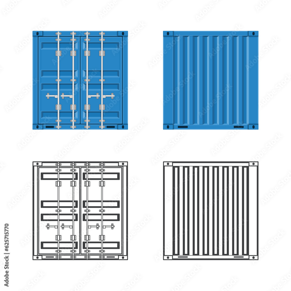 Cargo containers templates set with different views isolated on white background. Shipping cargo container for Logistics and Transportation. Delivery concept. Vector illustration. Cargo containers templates set with different views isolated on white background. Shipping cargo container for Logistics and Transportation. Delivery concept. Vector illustration.