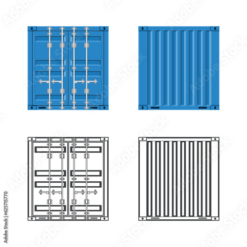 Cargo containers templates set with different views isolated on white background. Shipping cargo container for Logistics and Transportation. Delivery concept. Vector illustration.