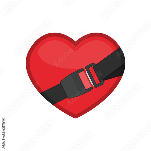 Seat Belt encircles red heart. Concept of road safety and insurance. The safety equipment for car or plane. Vector EPS 10.