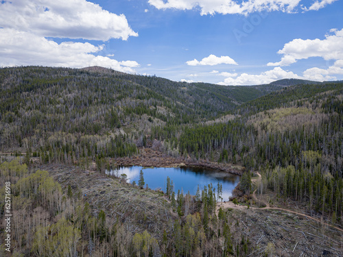 Aerial view of the landscape along Rainbow Lake Trail