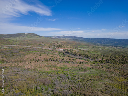 Sunny aerial view of the landscape of Mt Sneffels