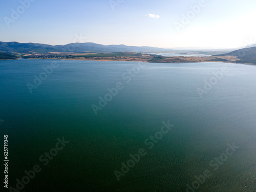 Aerial Sunset view of Zhrebchevo Reservoir, Bulgaria