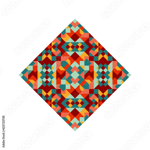 Wallpaper Mural Square logo with bright pixel pattern in Mexican style. Rhombus with vivid tribal geometric triangles and squares ornament. Aztec rug element. Torontodigital.ca
