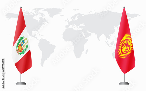Peru and Kyrgyzstan flags for official meeting