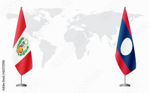 Peru and Laos flags for official meeting