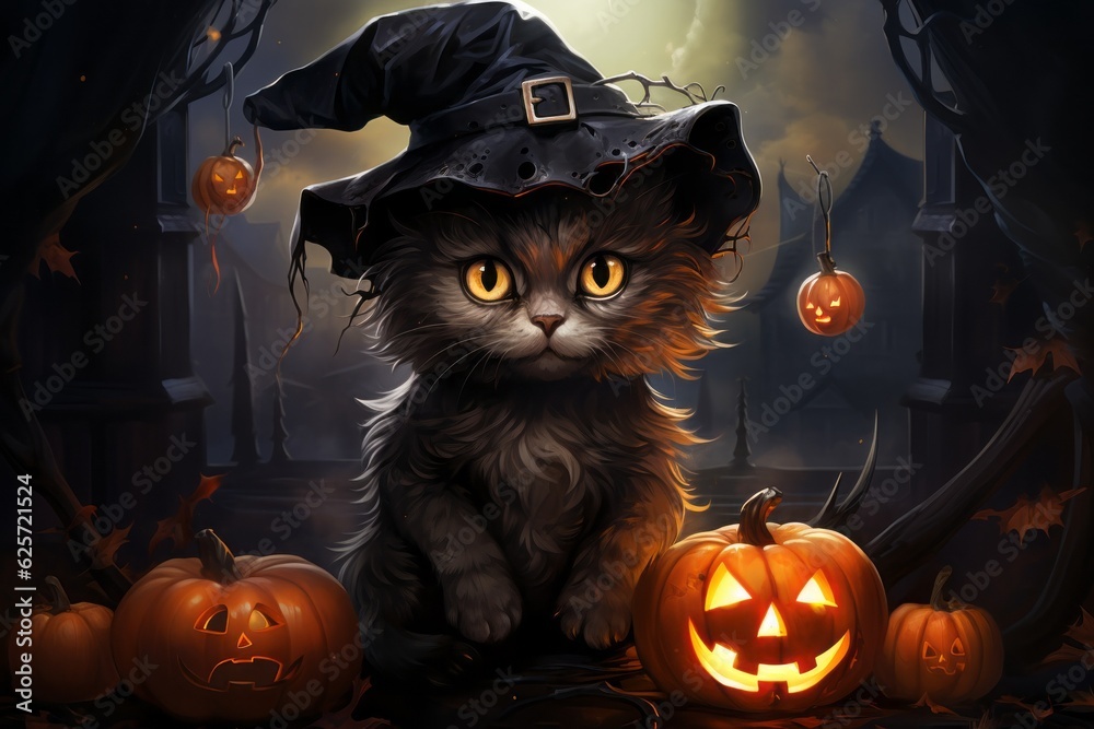Fairy cat. Halloween holiday concept. Background with selective focus Fairy cat. Halloween holiday concept. Background with selective focus