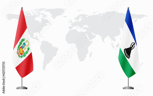 Peru and Lesotho flags for official meeting