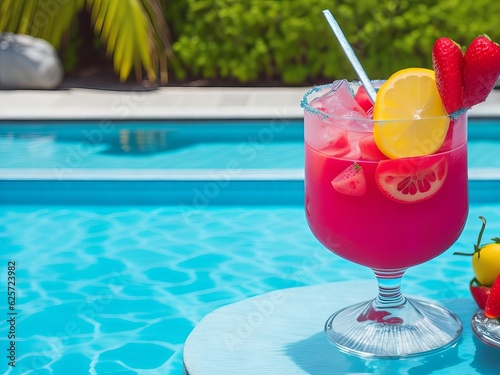 Refreshing Cocktail by the Pool. Generative AI 