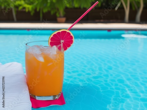 Refreshing Cocktail by the Pool. Generative AI
