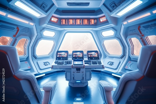 Spaceship interior with view from the window. 3d rendering