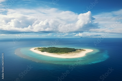 Aerial view of a small island in the Indian Ocean. Maldives