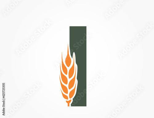 lowercase letter l with wheat ear. creative harvest and organic food alphabet logotype. agriculture and cereal farming