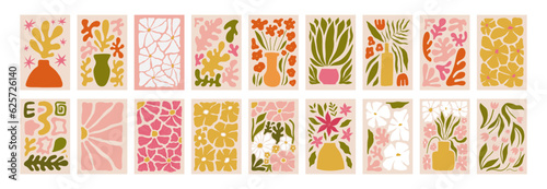 Modern floral posters with flowers. Abstract art. 