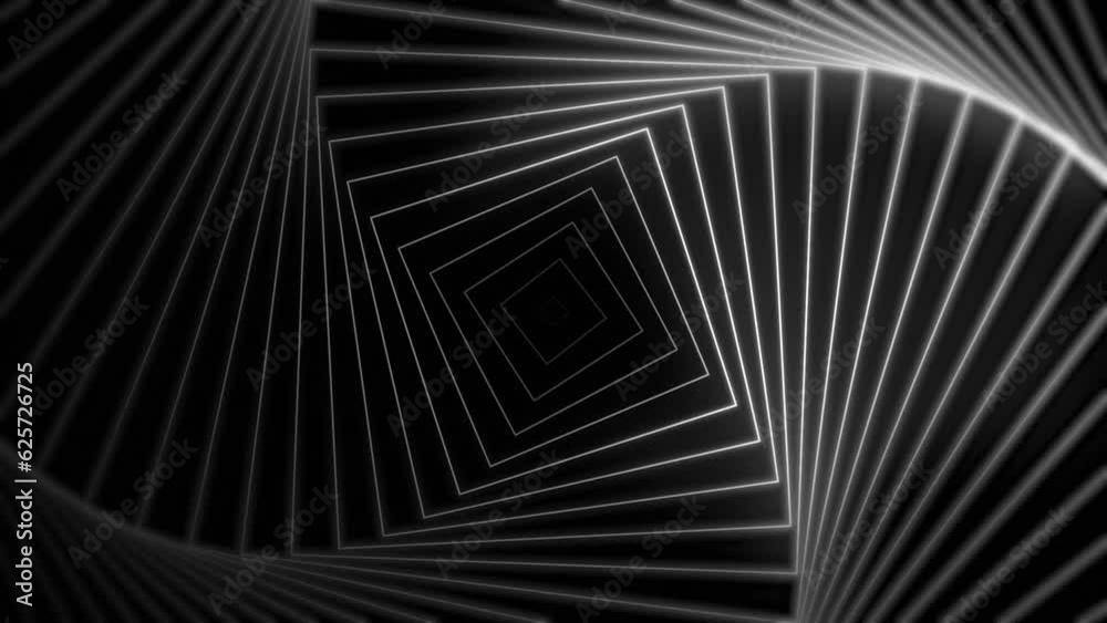 Simple minimalist black and white geometric background with gently radiating and twisting square shapes. This abstract spiral motion background is full HD and a seamless loop. Simple minimalist black and white geometric background with gently radiating and twisting square shapes. This abstract spiral motion background is full HD and a seamless loop.