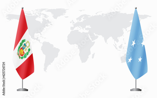 Peru and Micronesia flags for official meeting