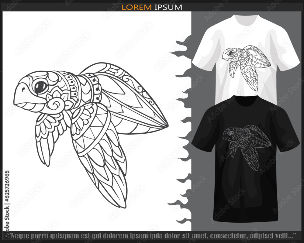 Sea turtle mandala arts isolated on black and white t shirt.