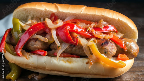 Sausage and Peppers - A classic Italian-American dish made with Italian sausage, onions, and bell peppers, sauteed together and served on a roll or over pasta.