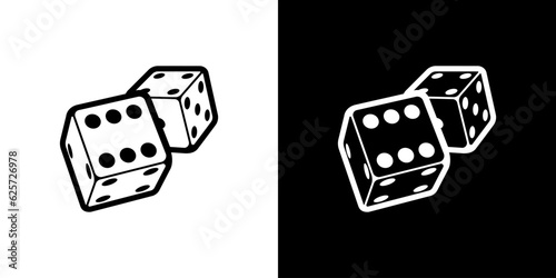 Dice logo on white and black background in isometric style for print and design. Vector illustration.