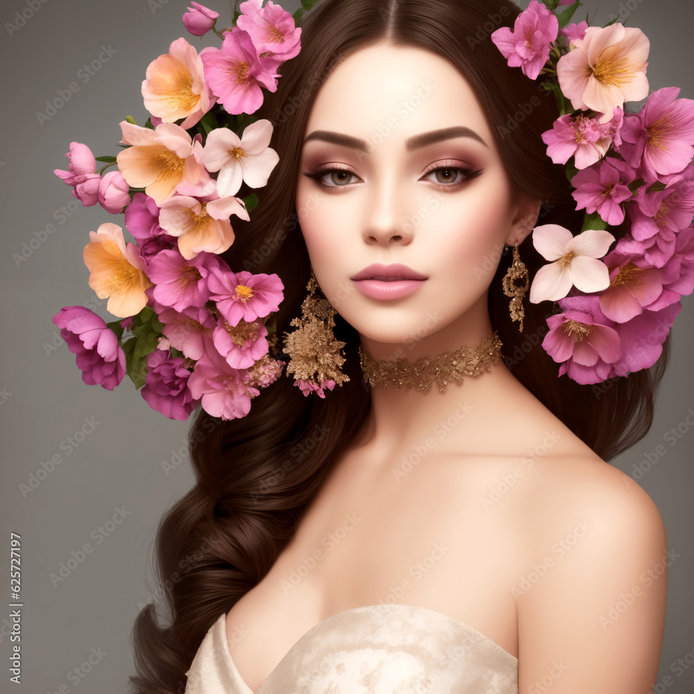 beautiful woman with flowers for advertising perfumes or cosmetics beautiful woman with flowers for advertising perfumes or cosmetics